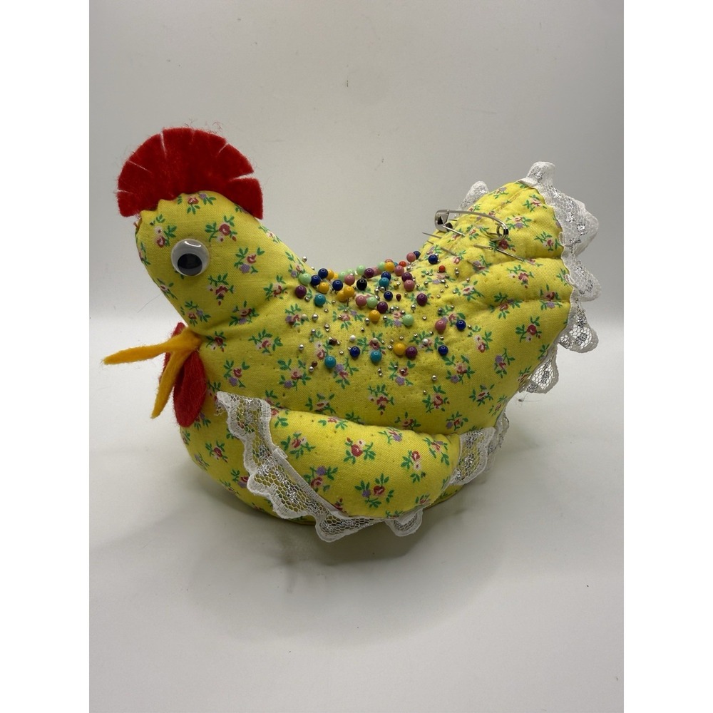 Adorable Chicken Pin Cushion & Various Vintage Sewing Pins Needles Straight Pins